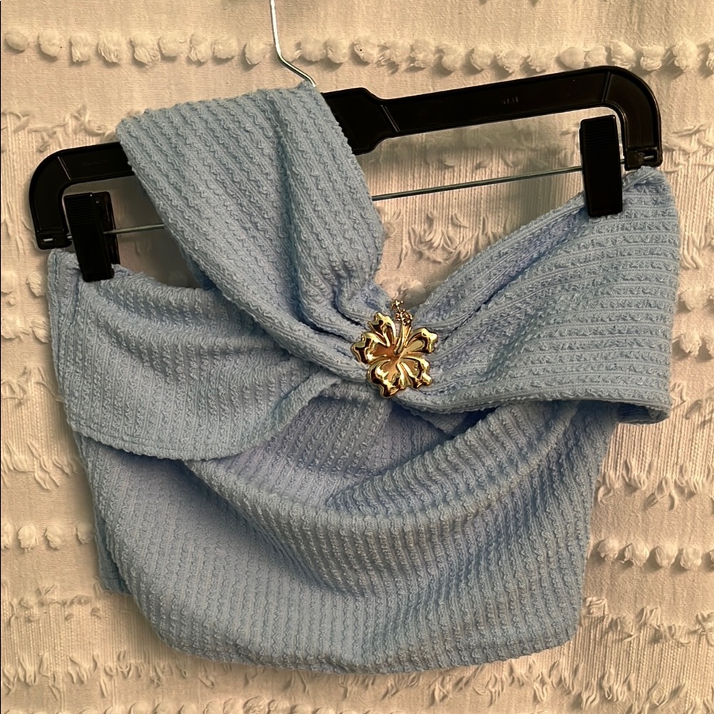 SHEIN Light Blue Textured Crop Top